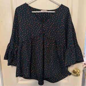 ANDREE BY UNIT Navy and Orange Dot Blouse